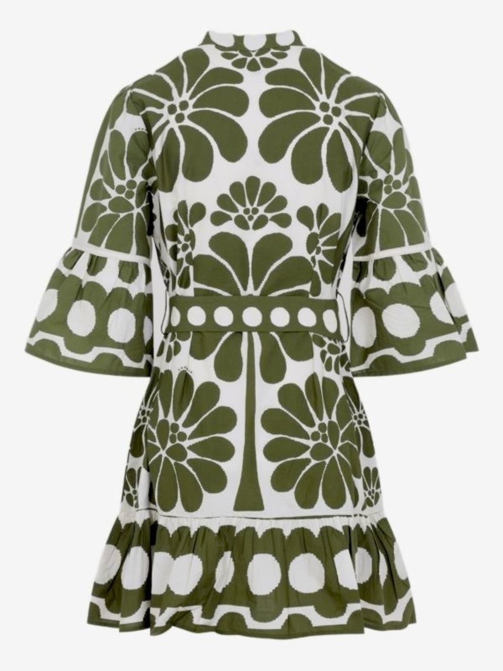 FARM Rio Off-White Green Palermo Belted Organic Cotton Mini Dress Size XXS NWT - Picture 3 of 14